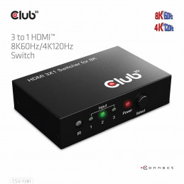 CLUB3D 3 to 1 HDMI™ 8K60Hz 4K120Hz Switch