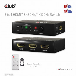 CLUB3D 3 to 1 HDMI™ 8K60Hz 4K120Hz Switch
