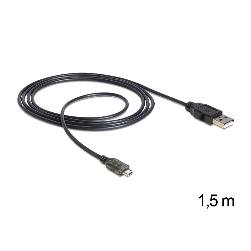 DeLOCK USB 2.0-A - USB micro-B, 1.5m USB-kaapeli 1,5 m USB A Micro-USB B Musta