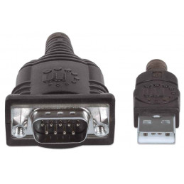 Manhattan 151849 sarjakaapeli Musta 1,8 m USB Serial COM RS232 DB9