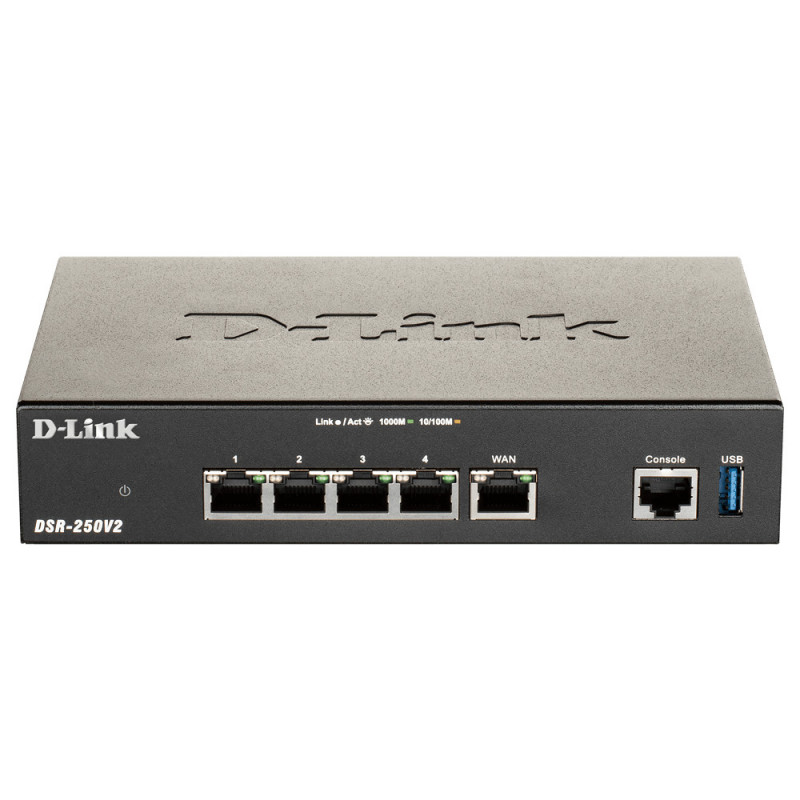 D-Link DSR-250V2 langaton reititin Gigabitti Ethernet Musta
