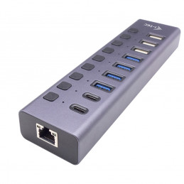 i-tec CACHARGEHUB9LAN keskitin USB 2.0 Type-C 5000 Mbit s Harmaa