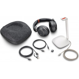 POLY Voyager Surround 85 UC -USB-C-kuulokemikrofoni + USB-C- A-sovitin + latausteline, Microsoft Teams -sertifioitu