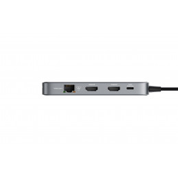Deltaco Läpinäkyvä USB-C-telakointiasema 3xUSB-A   SD & microSD   RJ45   2x HDMI   3.5 mm