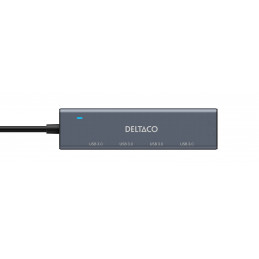 Deltaco USB-A hub, 4x USB-A female, 5 Gbps, aluminum, grey