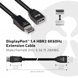 CLUB3D CAC-1022 cable gender changer Displayport 1.4 Musta