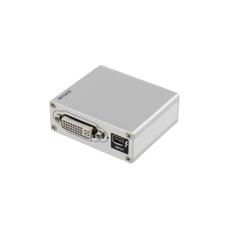 DELTACO Thunderbolt - HDMI/DVI/VGA-sovitin 1080p alumiini harmaa