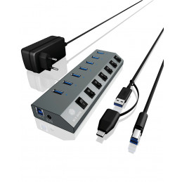 ICY BOX IB-HUB1701-C3 USB 3.2 Gen 1 (3.1 Gen 1) Type-B 5000 Mbit s Antrasiitti
