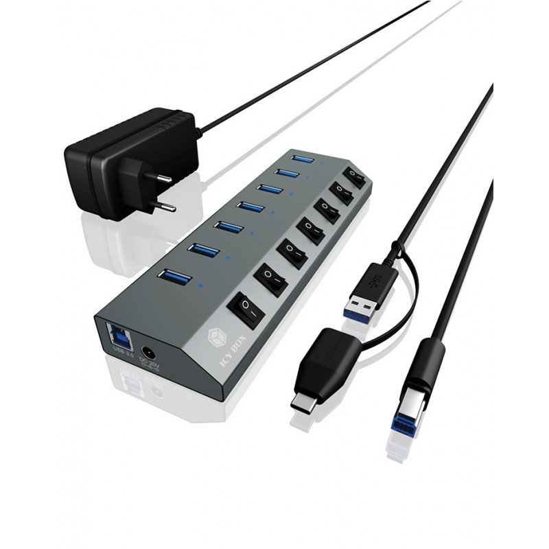 ICY BOX IB-HUB1701-C3 USB 3.2 Gen 1 (3.1 Gen 1) Type-B 5000 Mbit s Antrasiitti