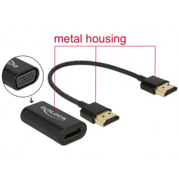 DeLOCK 0.15m, HDMI VGA 0,15 m VGA (D-Sub) Musta