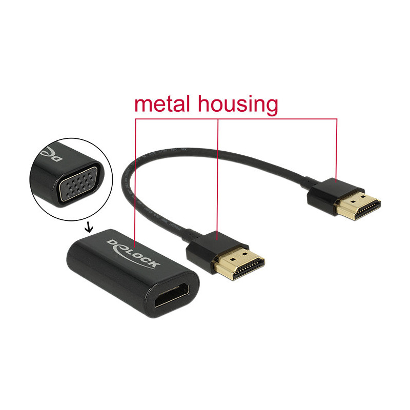 DeLOCK 0.15m, HDMI VGA 0,15 m VGA (D-Sub) Musta