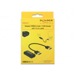 DeLOCK 0.15m, HDMI VGA 0,15 m VGA (D-Sub) Musta