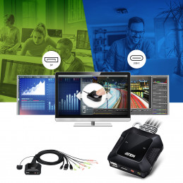 ATEN CS52DP KVM-kytkin Musta