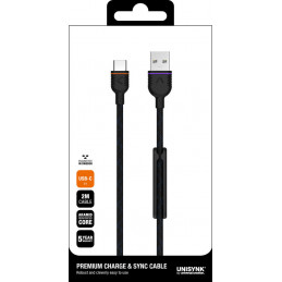 Unisynk 10273 USB-kaapeli 2 m USB 2.0 USB A USB C Musta